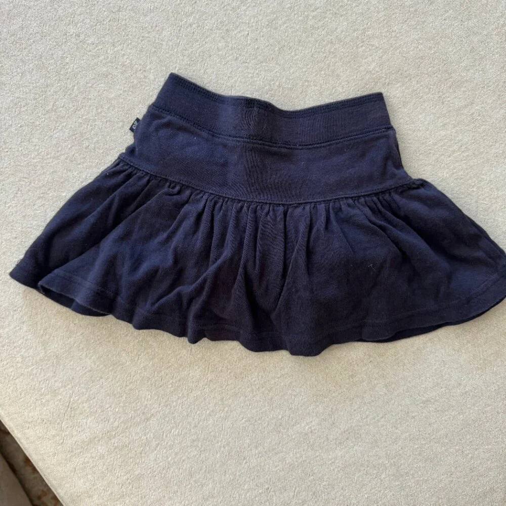 Like New Baby Gap Navy Blue Pull On Ruffle Bottom Skirt Sz 18-24 mos